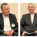 Landesbischof Christian Kopp und Ludwig Schick auf dem Podium bei der Tagung. Fotos: Borée